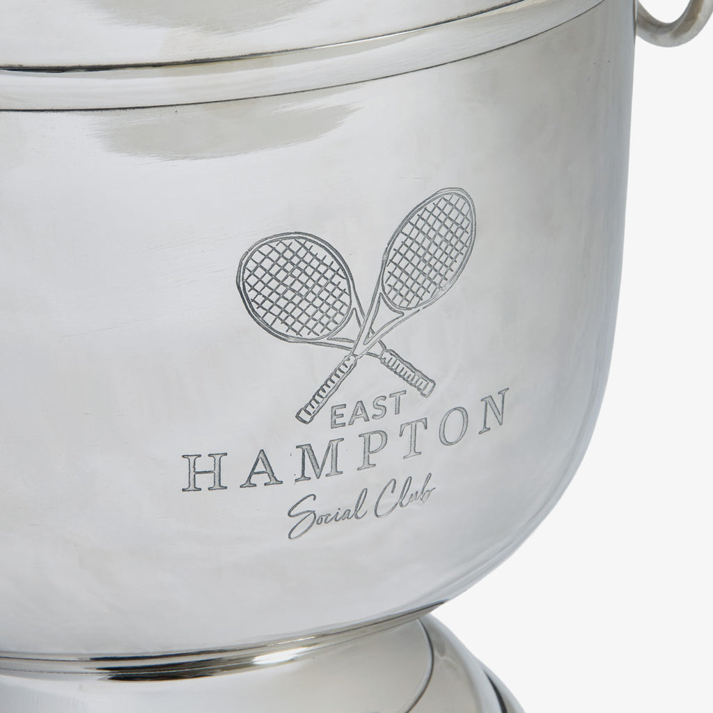 East Hampton Social Club Metal Ice Bucket Close Up of Engraving