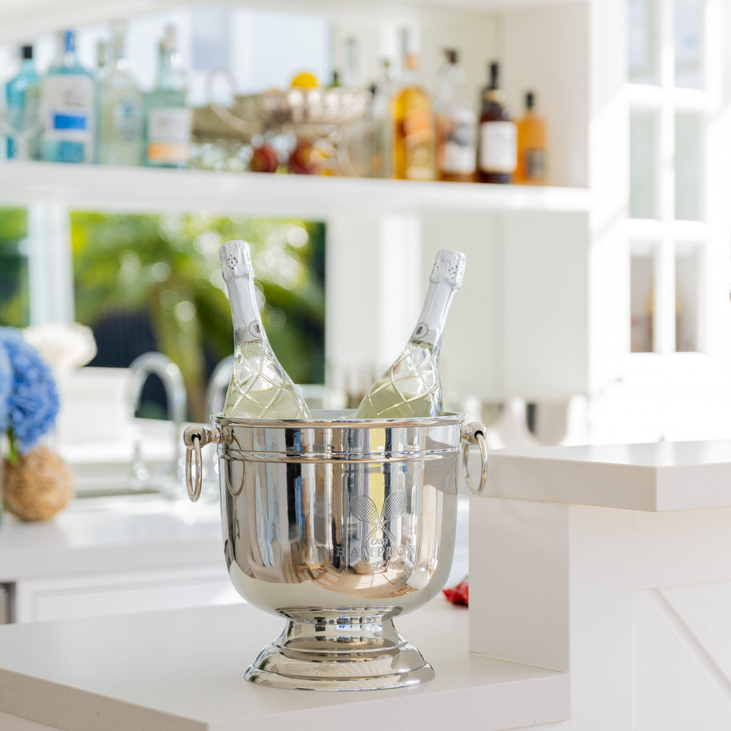 East Hampton Social Club Metal Ice Bucket Styled on Bar Counter