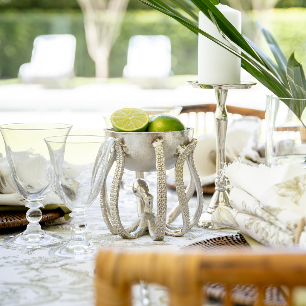 Octopus Nickel Bowl Styled Om Island Dining Table with Limes