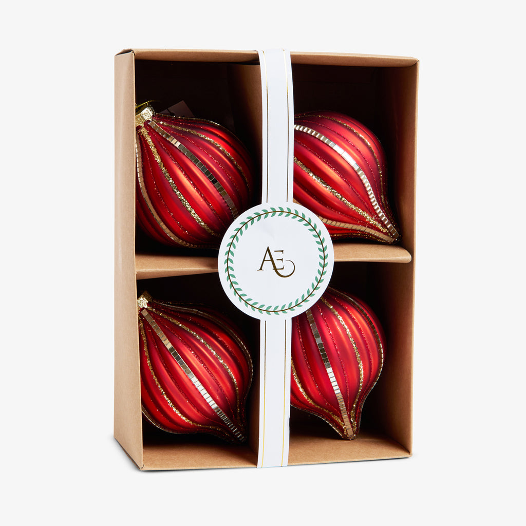 Onion Baubles Set Of 4 (Red & Gold) In Box