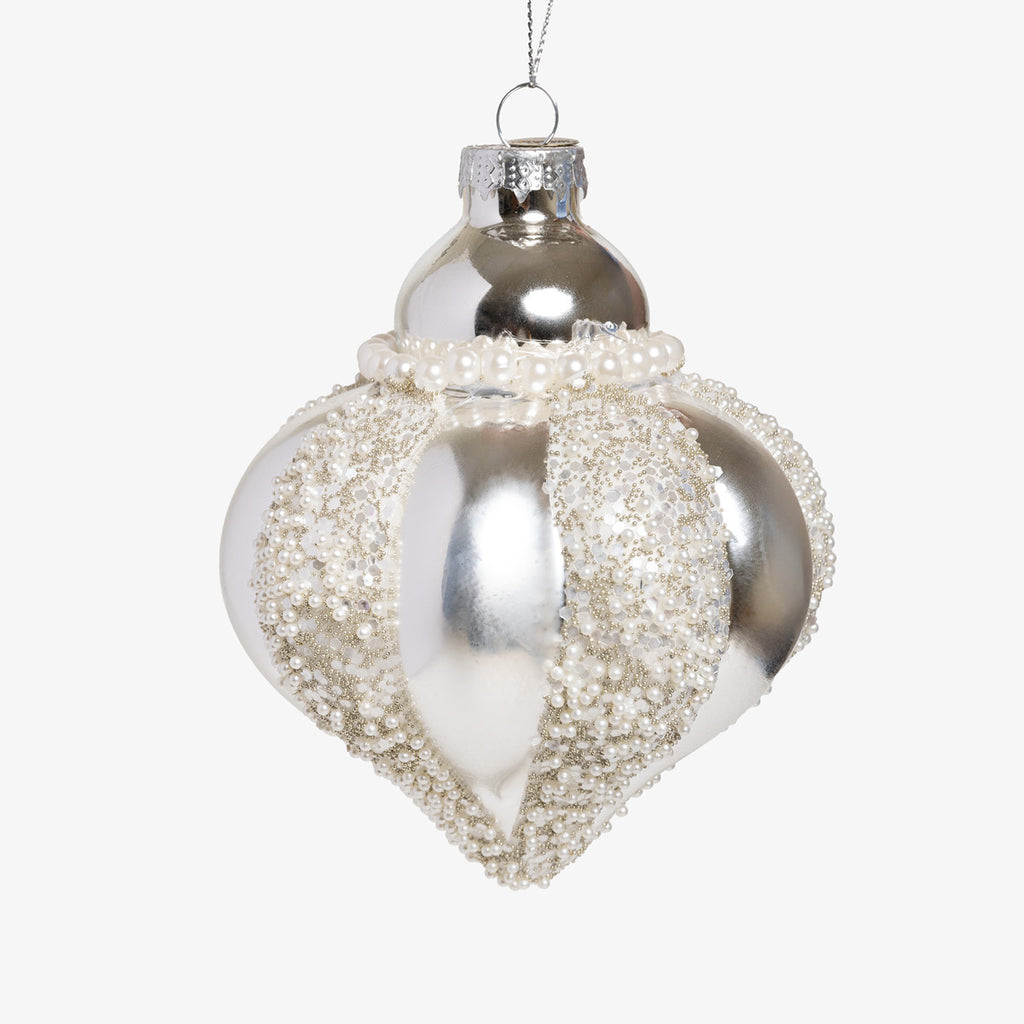 Onion Glass Bauble Set Of 4 (White) Front