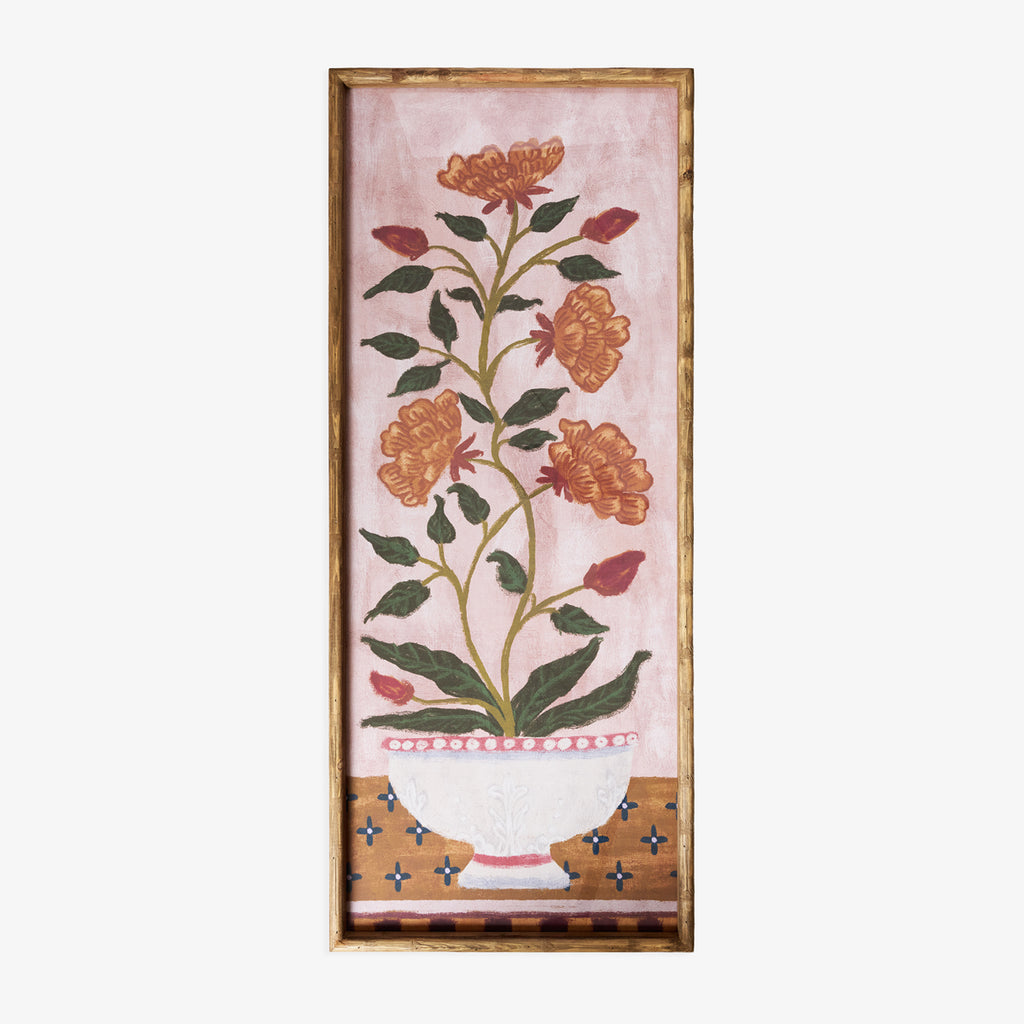 Orange Bloom Print In Bamboo Frame Front View