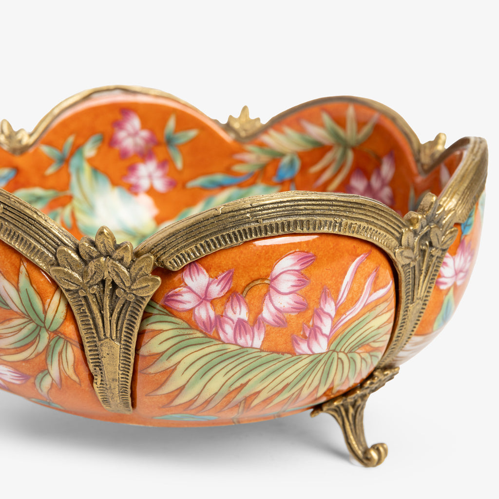 Orange Palm Bowl With Gold Edging 18cm Detail