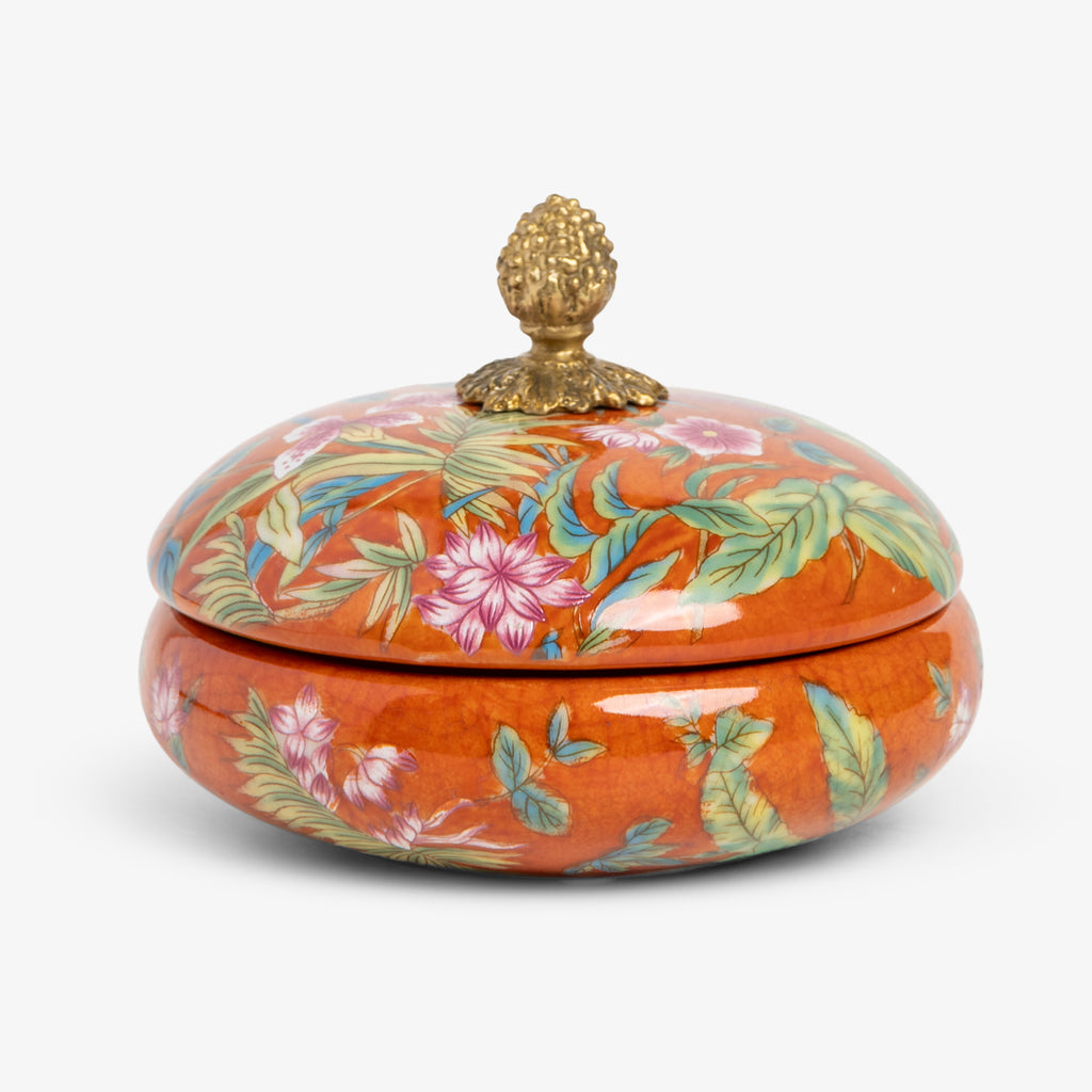 Orange Palm Round Box With Acorn Front