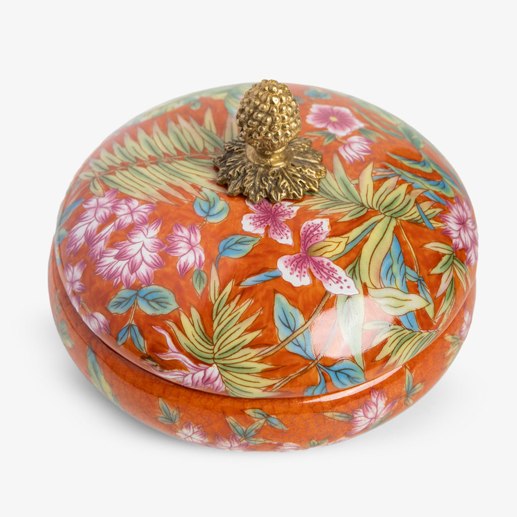 Orange Palm Round Box With Acorn Handle