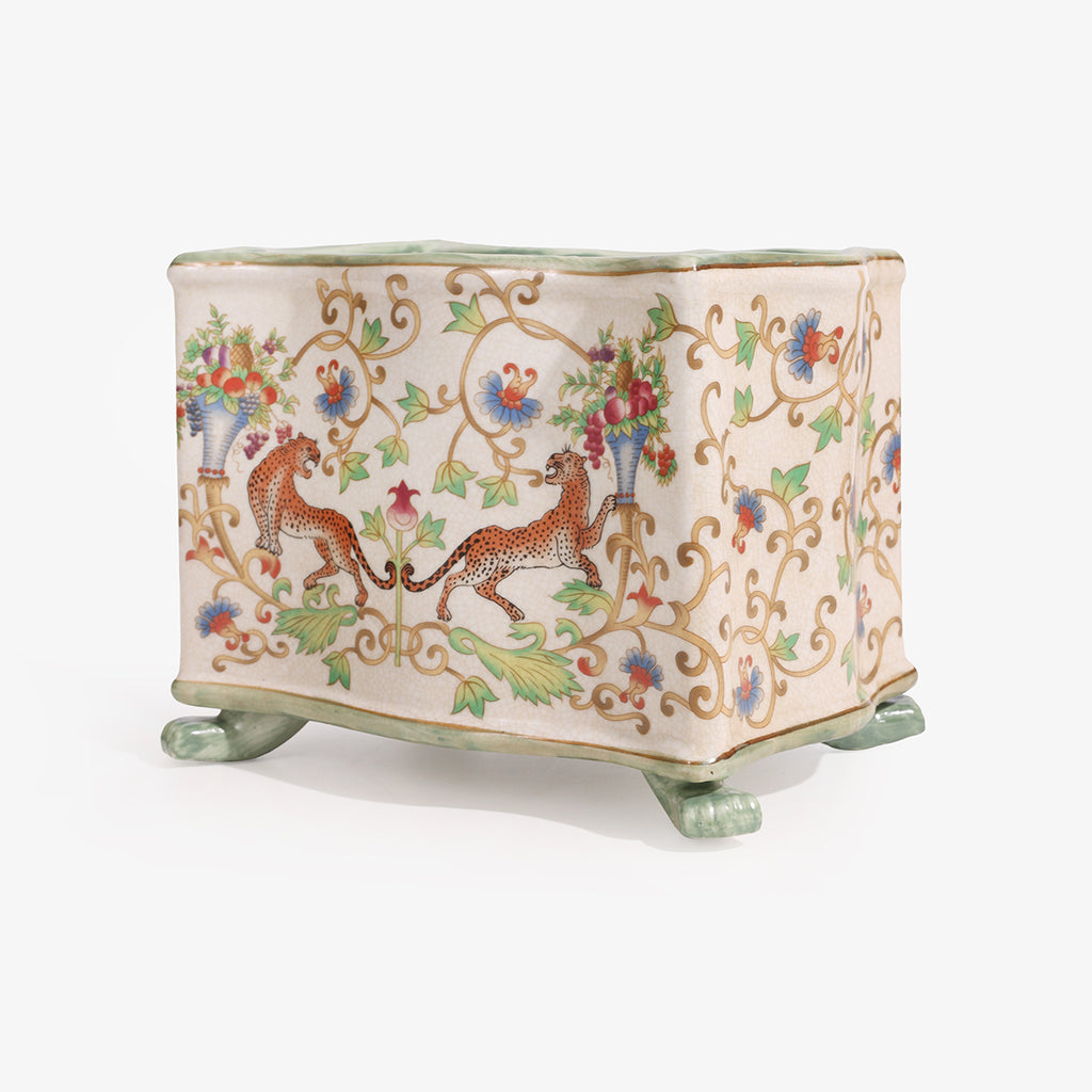 Orange Tiger Rectangle Planter Chinoiserie Style Side View