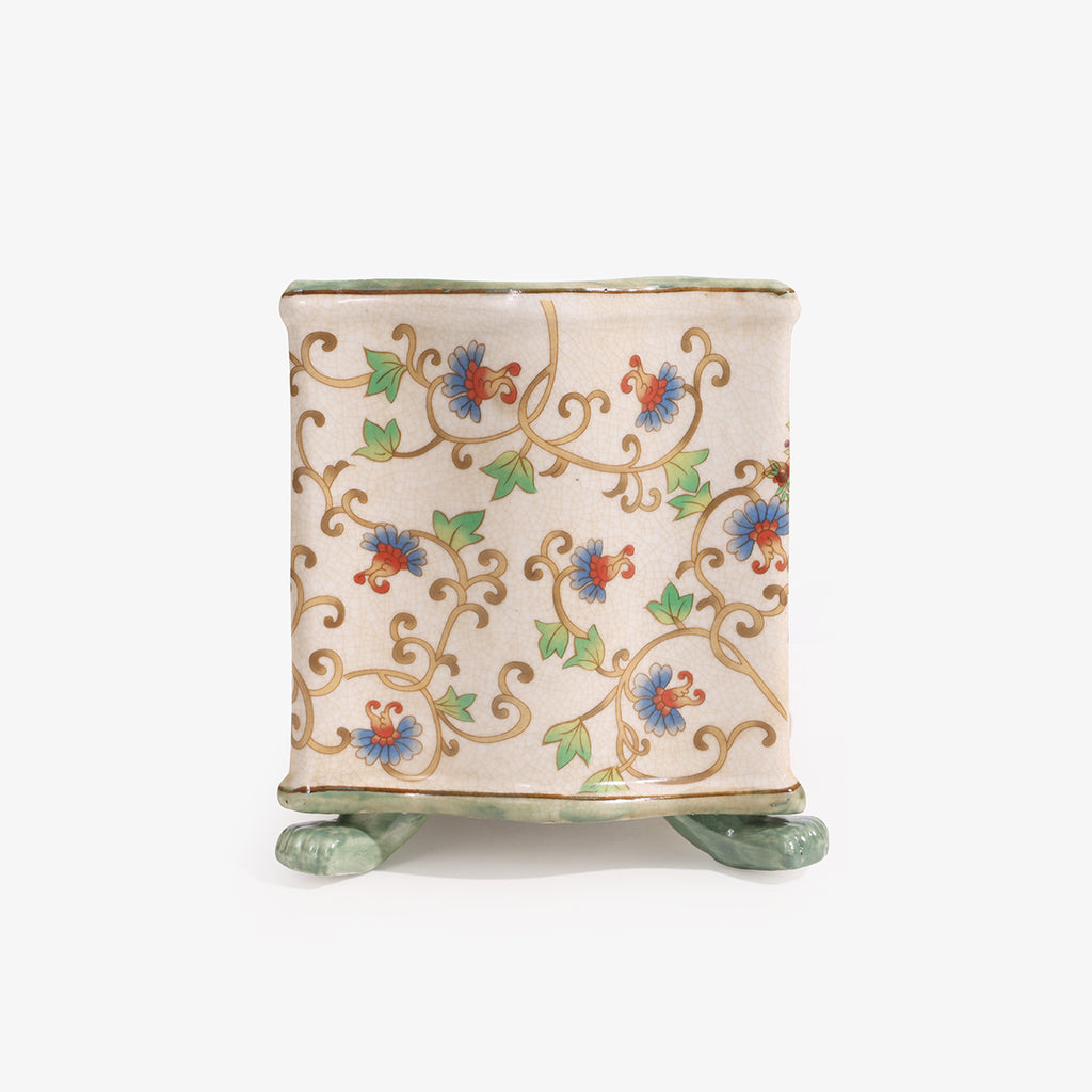Orange Tiger Rectangle Planter Chinoiserie Style Side Detail