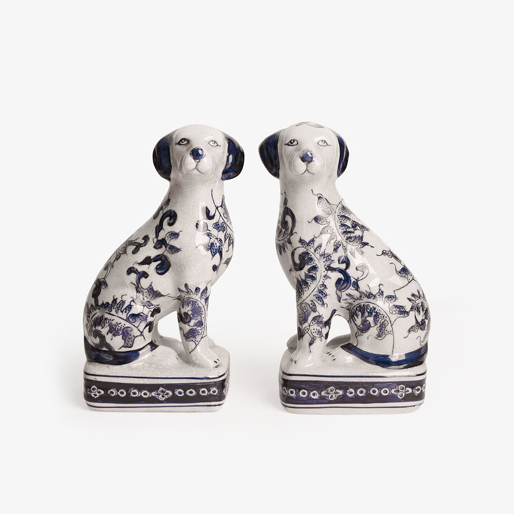 Dynasty Chinoiserie Style Pair Of Dogs Statue Hero