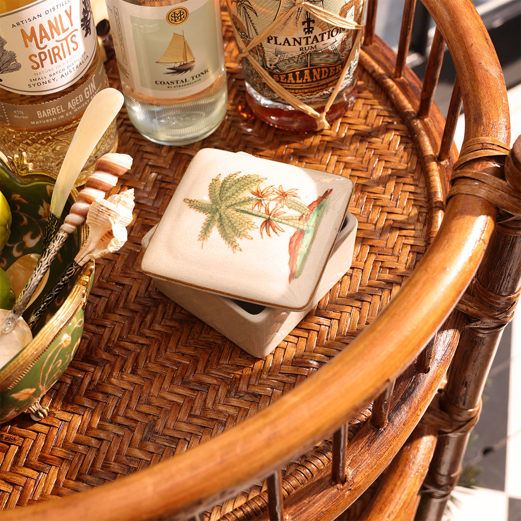 Royal Palm Trinket Box Styled on Ratan Bar Cart