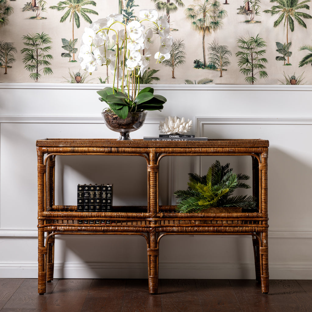 Panama Rattan Console (Brown) Styled in Hallway with Decor