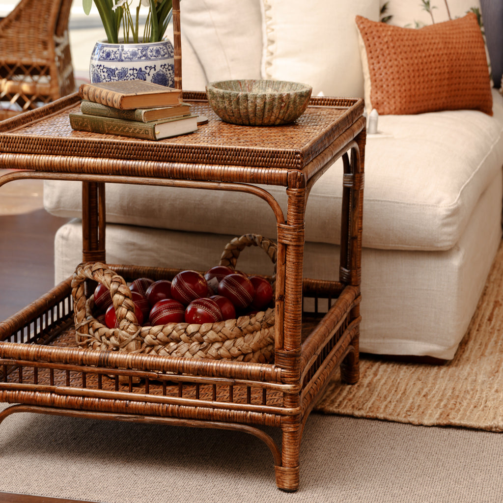 Panama Rattan Square Side Table (Brown) Styled Living Room