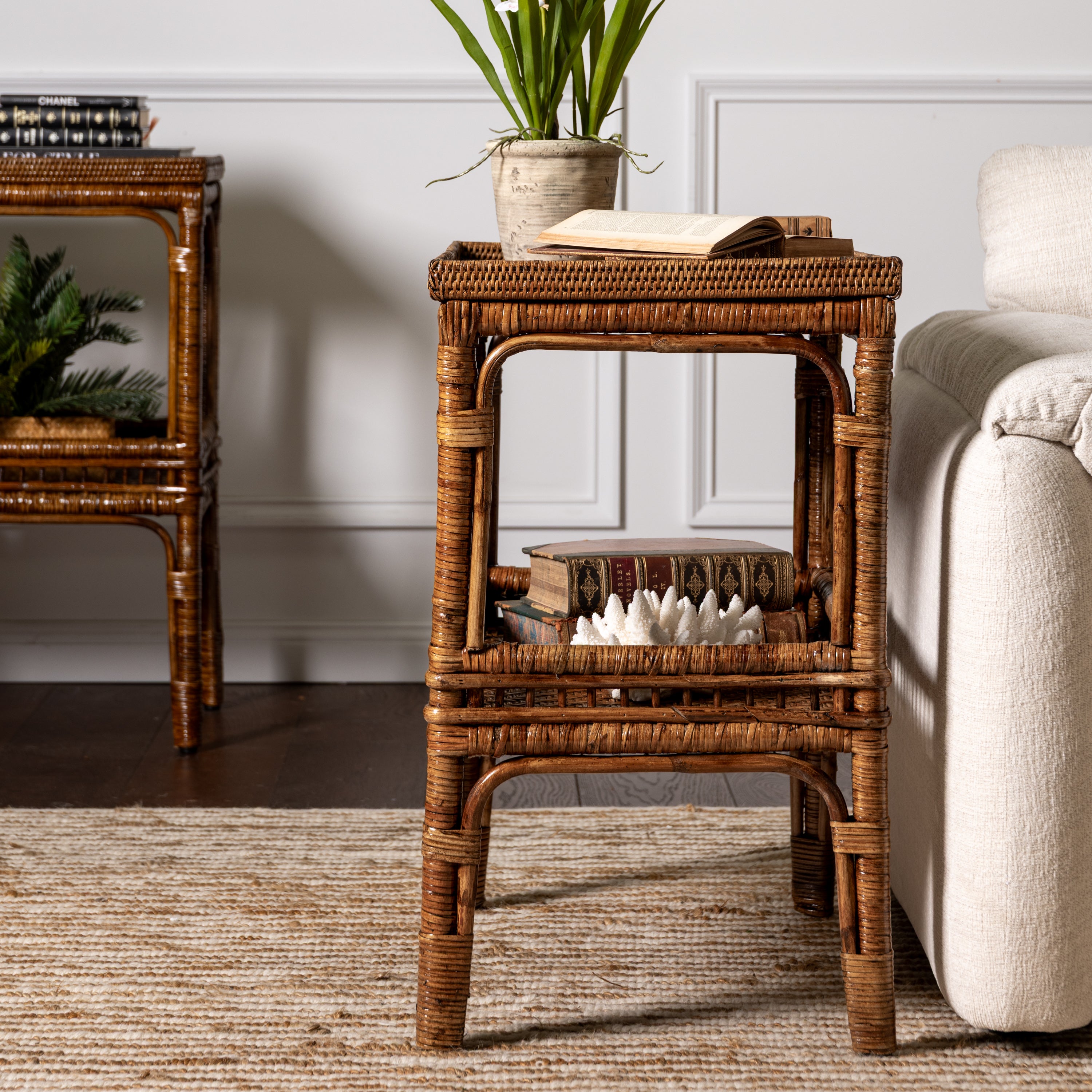 Side Table Rattan Furnic Panama Rattan Side Table (Brown) | Handcrafted Woven Accent Tables