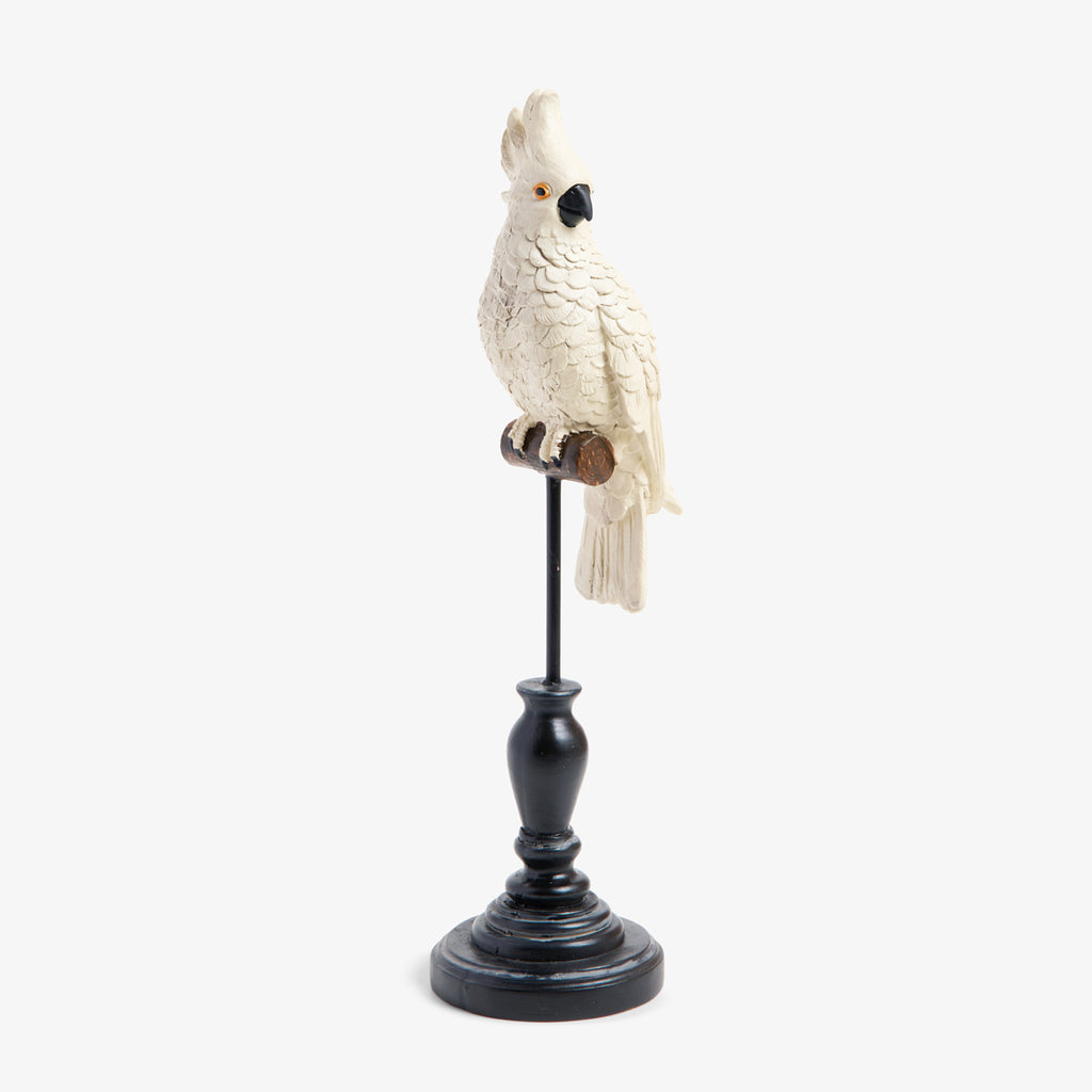 Parrot On Stand Sculptures (White) Crested Front View