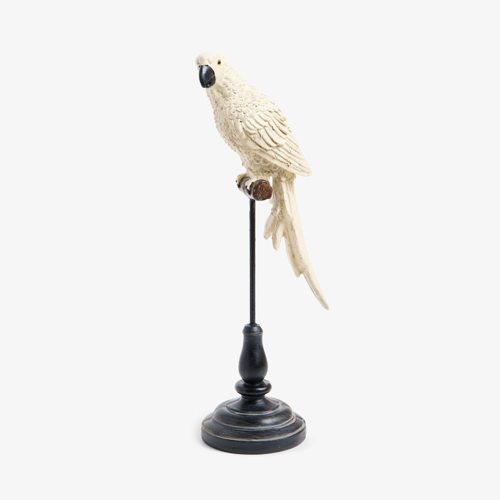 Parrot On Stand Sculptures (White) Non Crested Front View