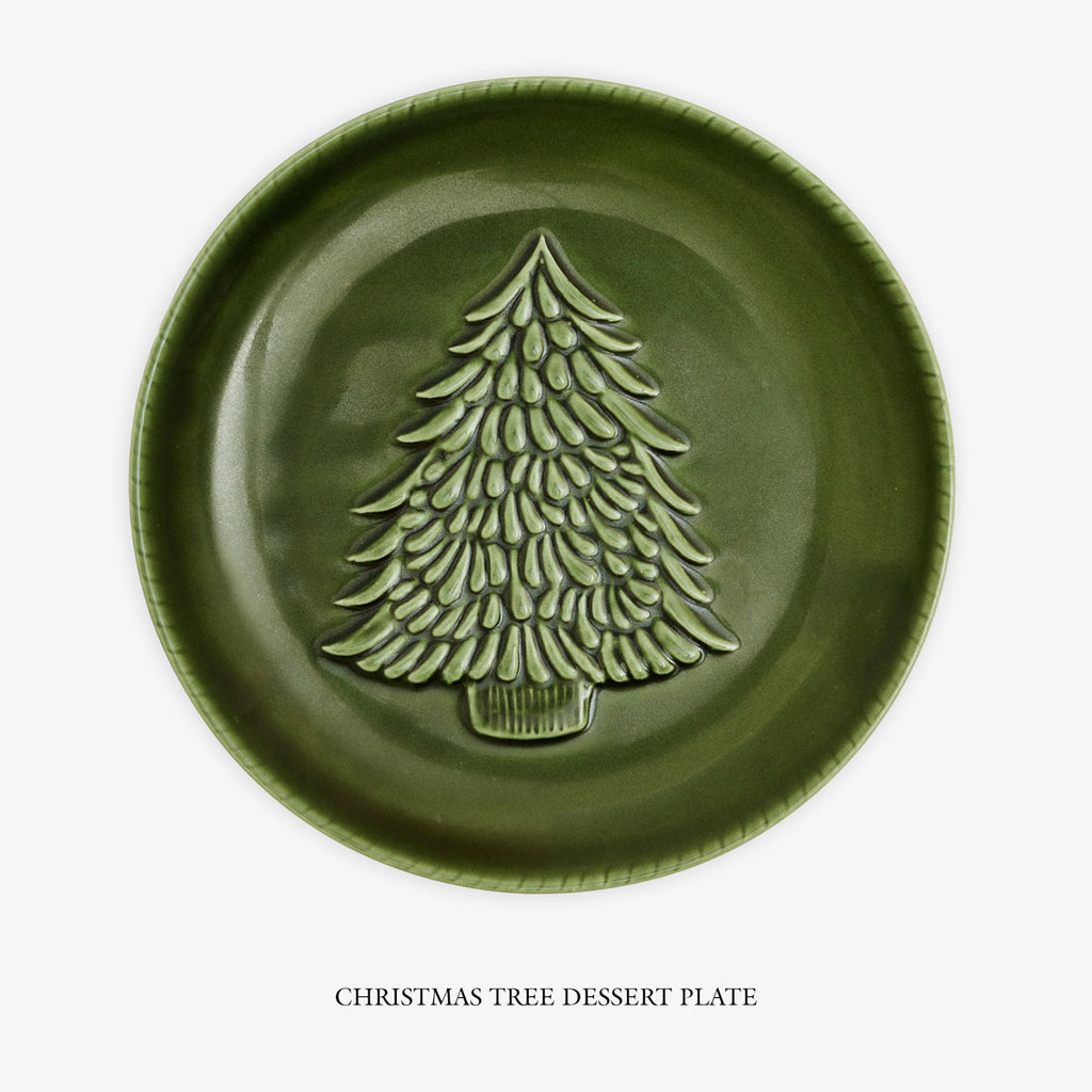 Pinecone & Christmas Tree Green Dinnerware CHristmas Tree Dessert Plate