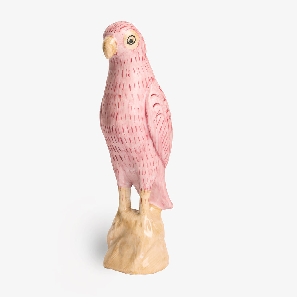 Ceramic Pink Parrot Statue Side View