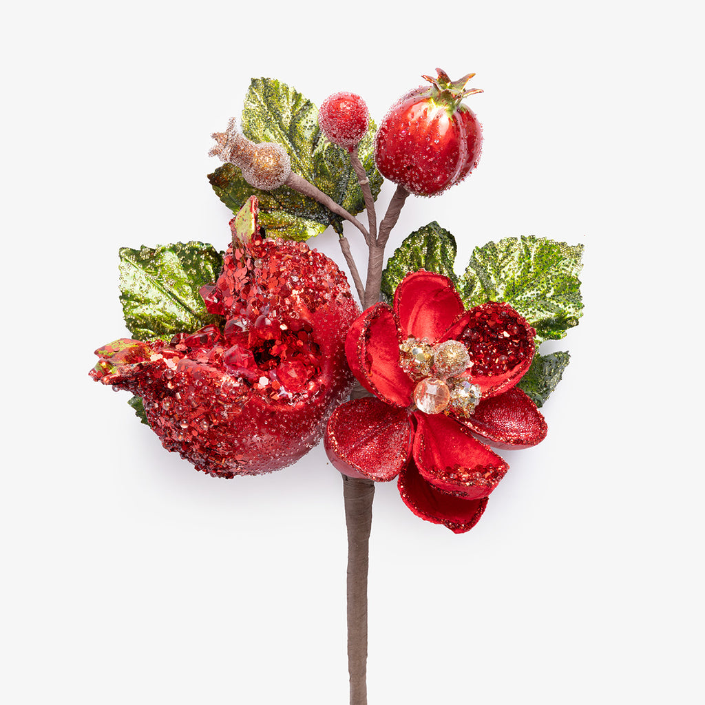 Pomegranate & Magnolia Red Glass Bead Pick