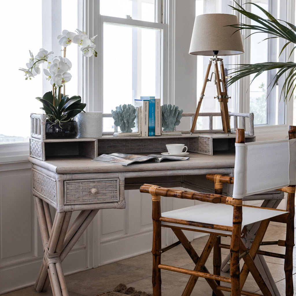 Rattan African Writing Desk White Styled