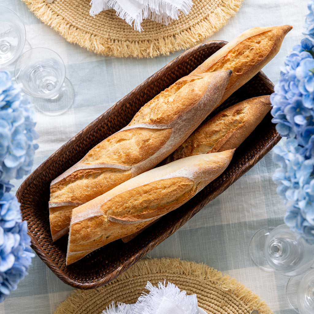 Rattan Bread Baskets Brown Large with Bread Styled on Table