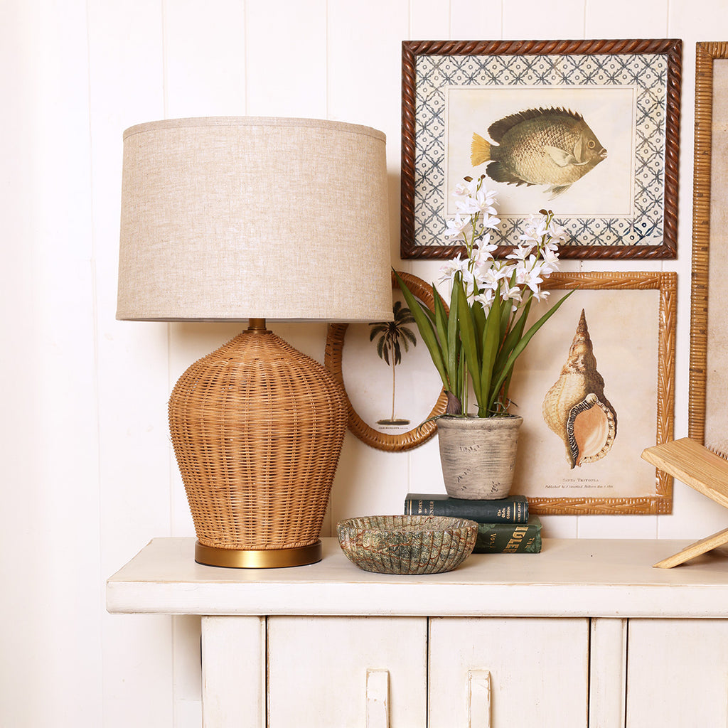Rattan Gold Lamp styled with Decor