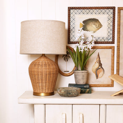 Rattan Gold Lamp styled with Decor