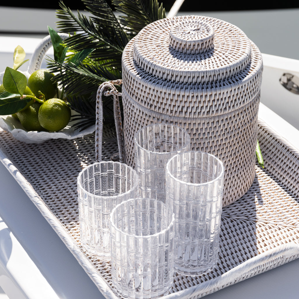 Rattan Ice Bucket with Tong White