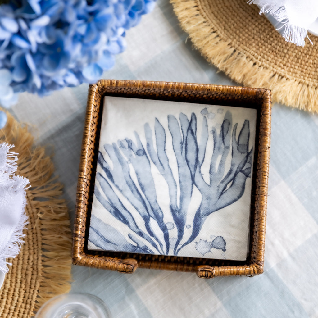 Rattan Napkin Holder Brown Styled on Table with Napkins
