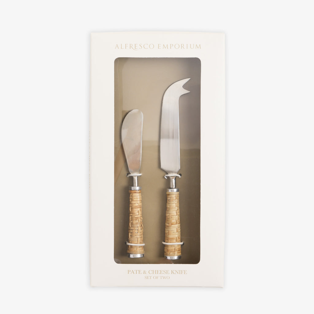 Rattan Pate & Cheese Knives In Box
