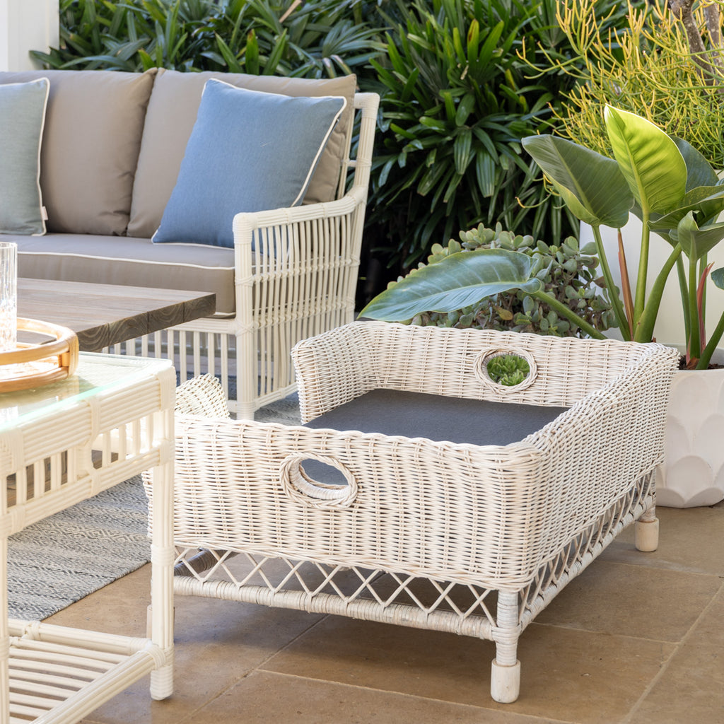 Rattan Pet Beds White Styled Outside