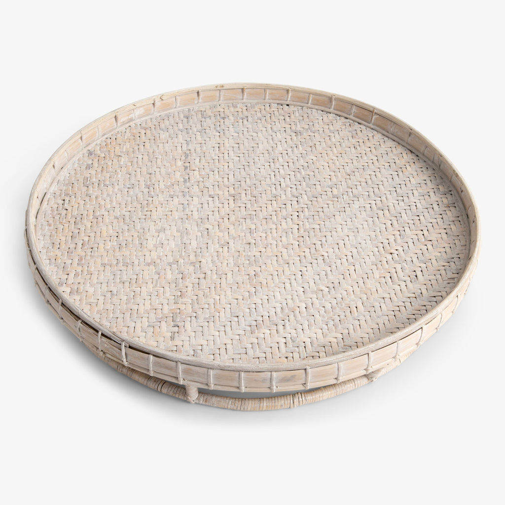 Rattan Rice Tray Round White Front