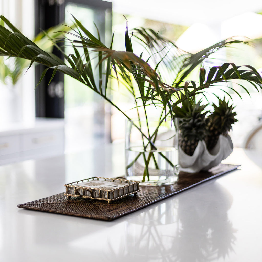 Rattan Table Runner Brown Styled On Marble Kitchen Counter