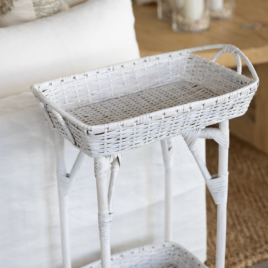 Rattan Tea Tray White Styled