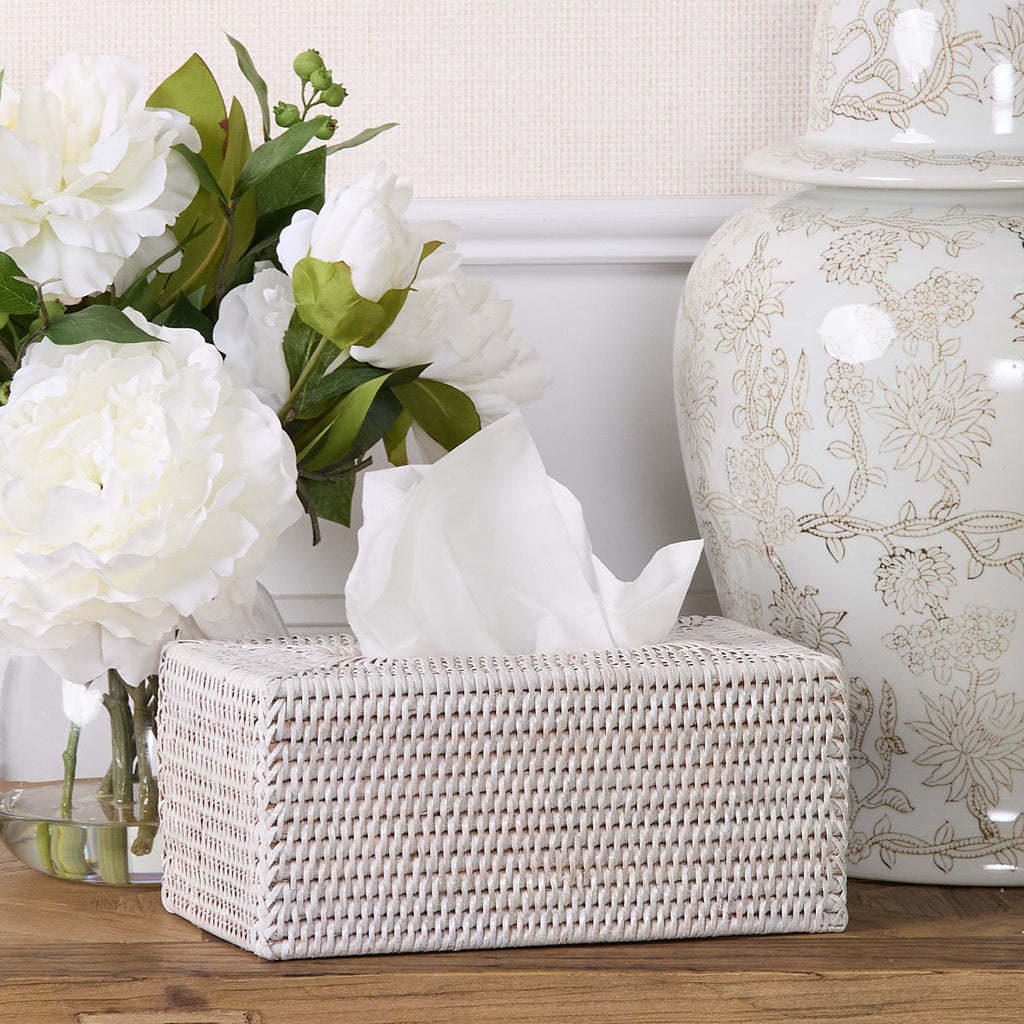 Rattan Tissue Box Cover White European Rectangular