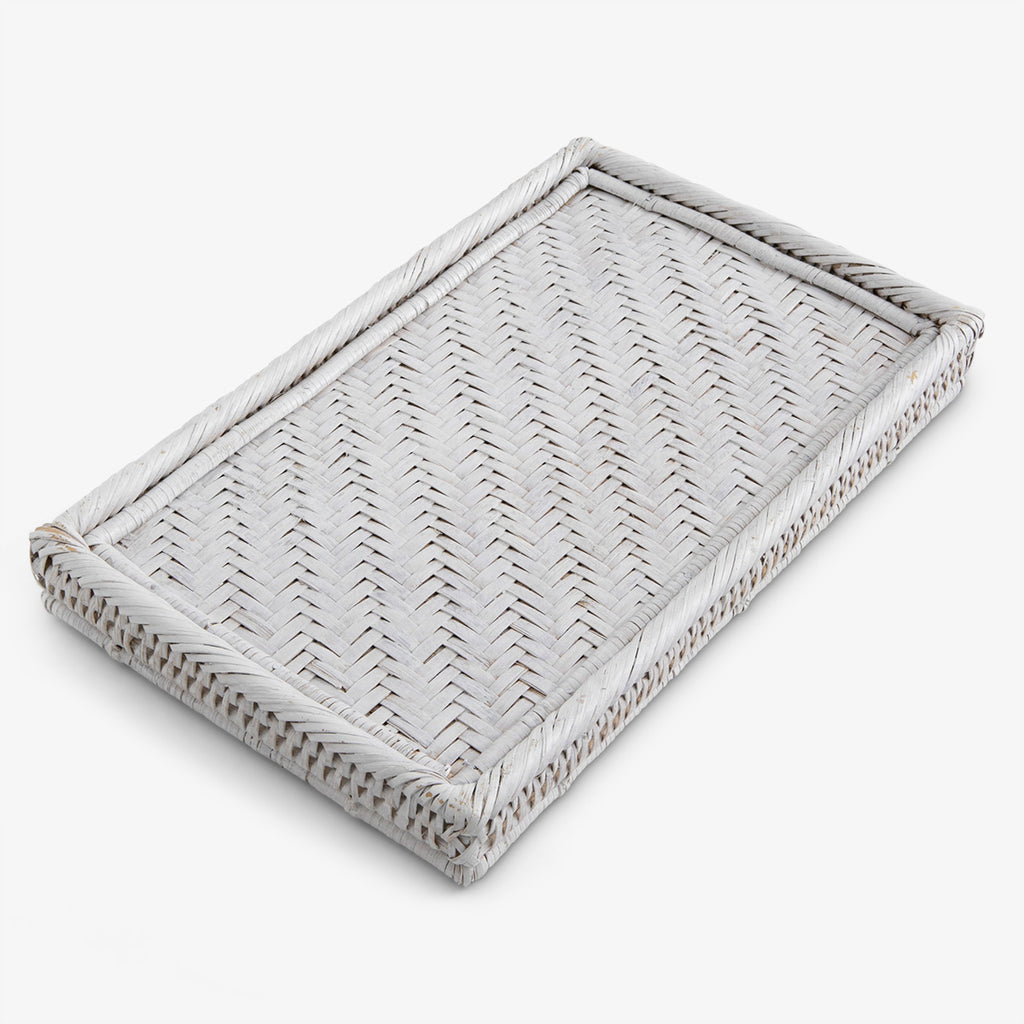 Rattan Tray Shallow White Front