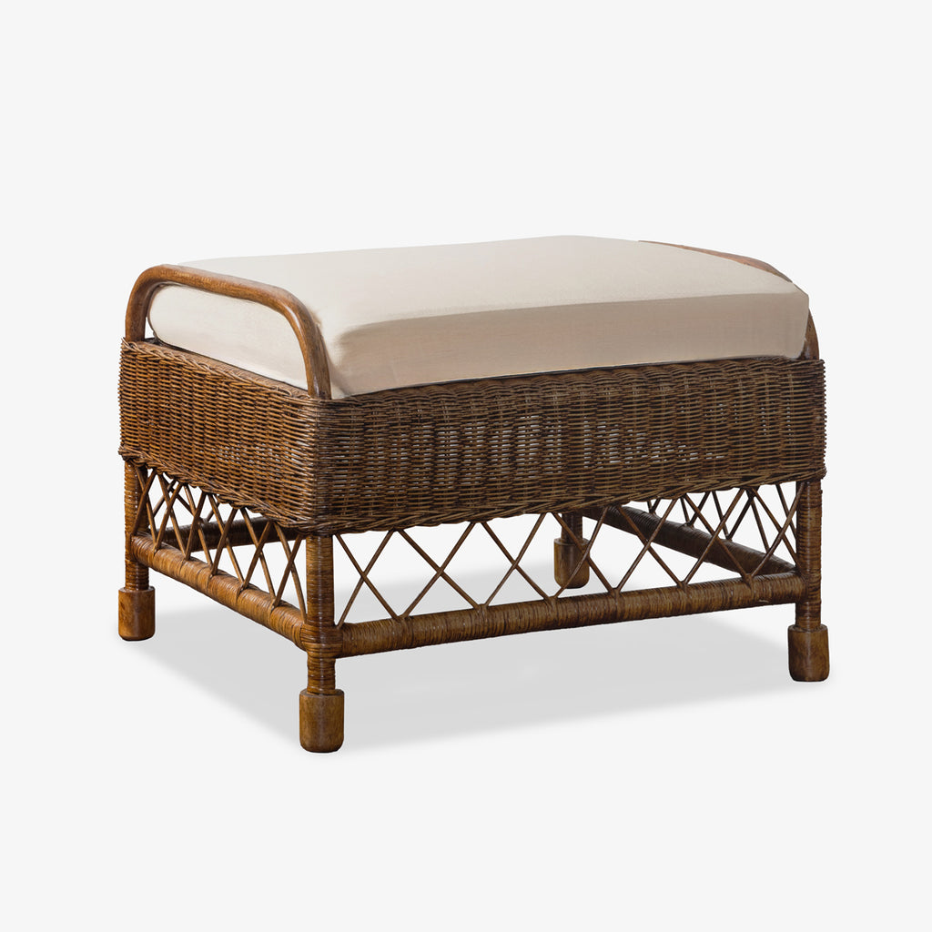 Rattan Wing Footstool (Brown/Cream) | Brown Wicker Footrest