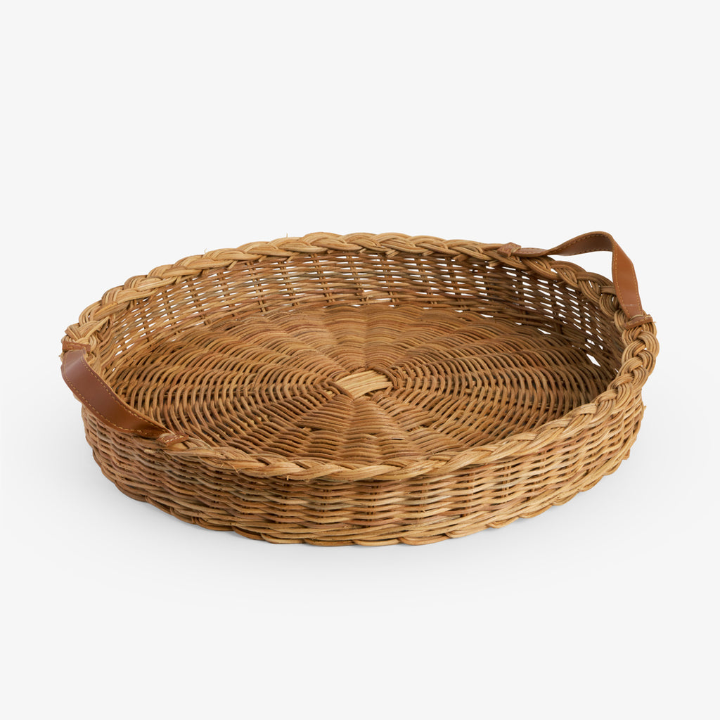 Rattan Woven Tray With Handles 44cm Side View