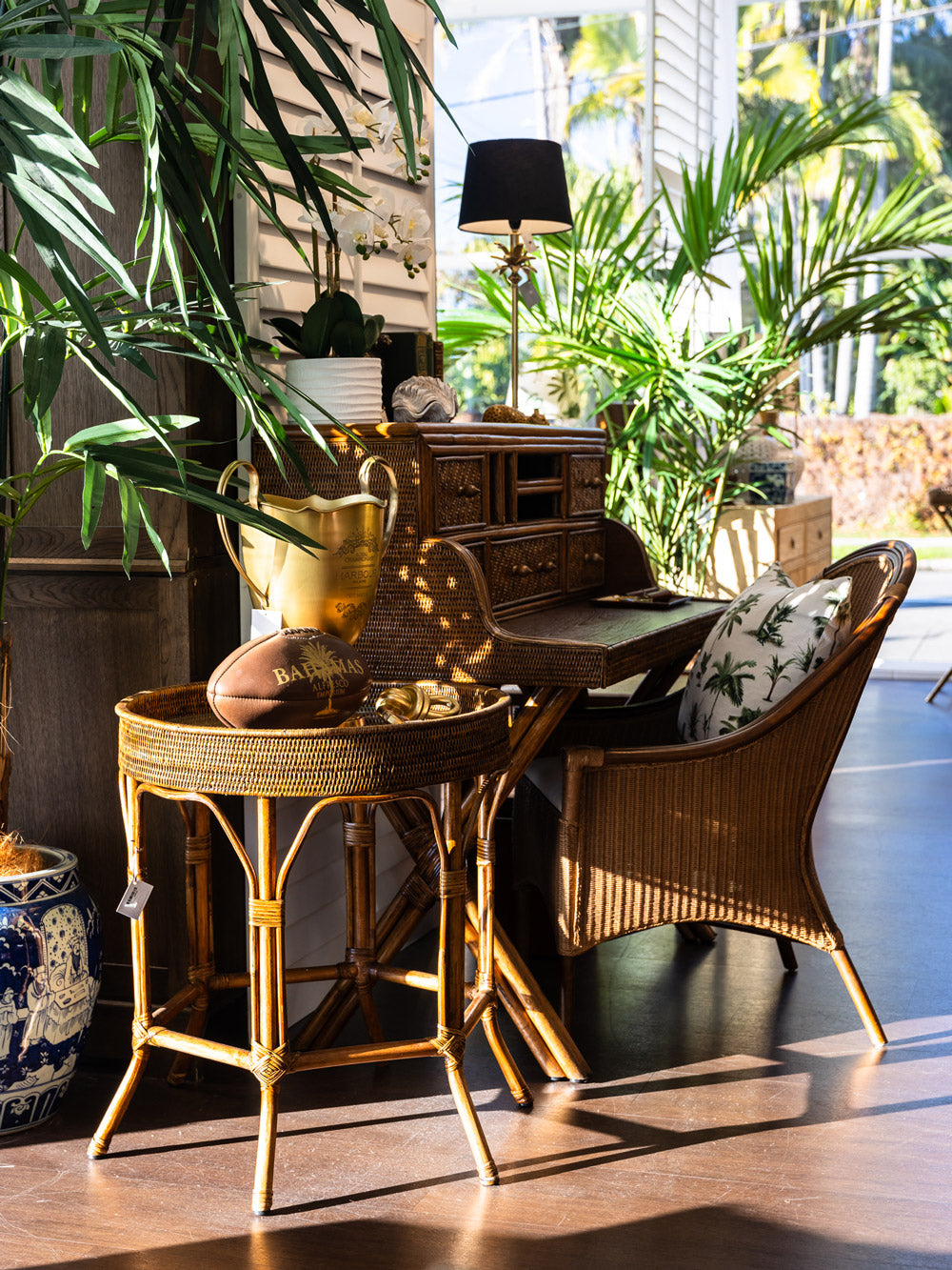 Window display with rattan desk at Alfresco Emporium, Collaroy.