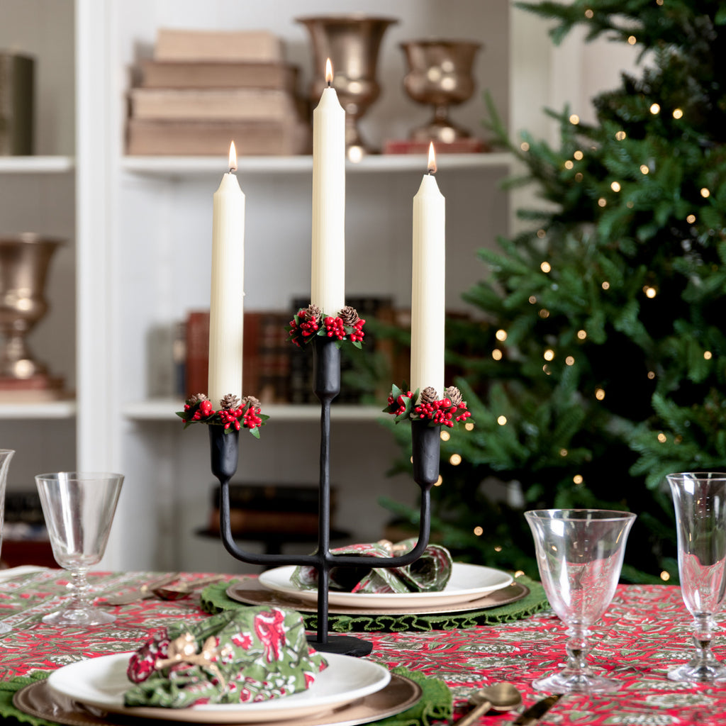 Red Berry & Pine Cone Candle Rings Small Rings Styled on Candle Holders