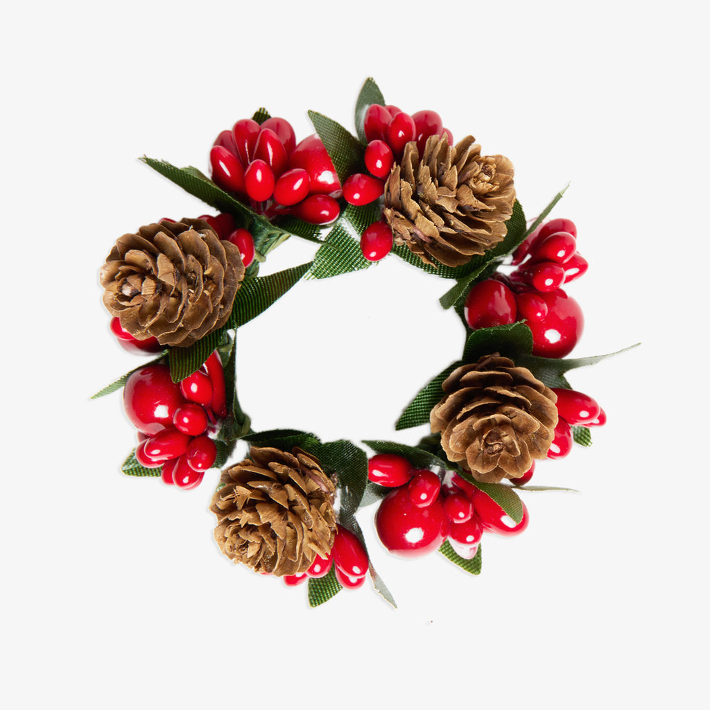 Red Berry & Pine Cone Candle Rings Small Ring