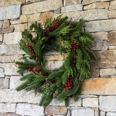 Red Berry Pine Wreath Styled