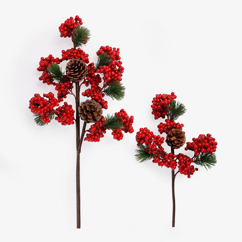 Red Berry Pinecone Cluster Picks Duo