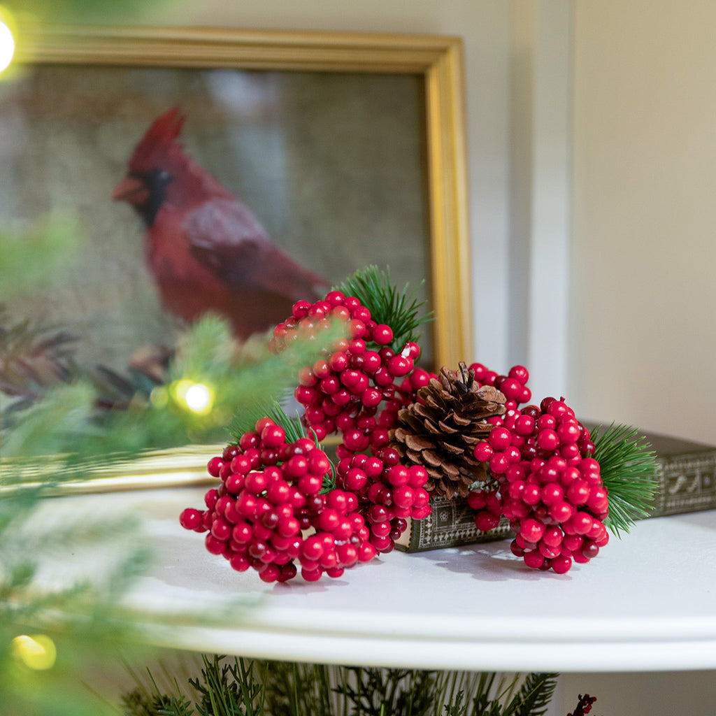 Red Berry Pinecone Cluster Picks On Shelf