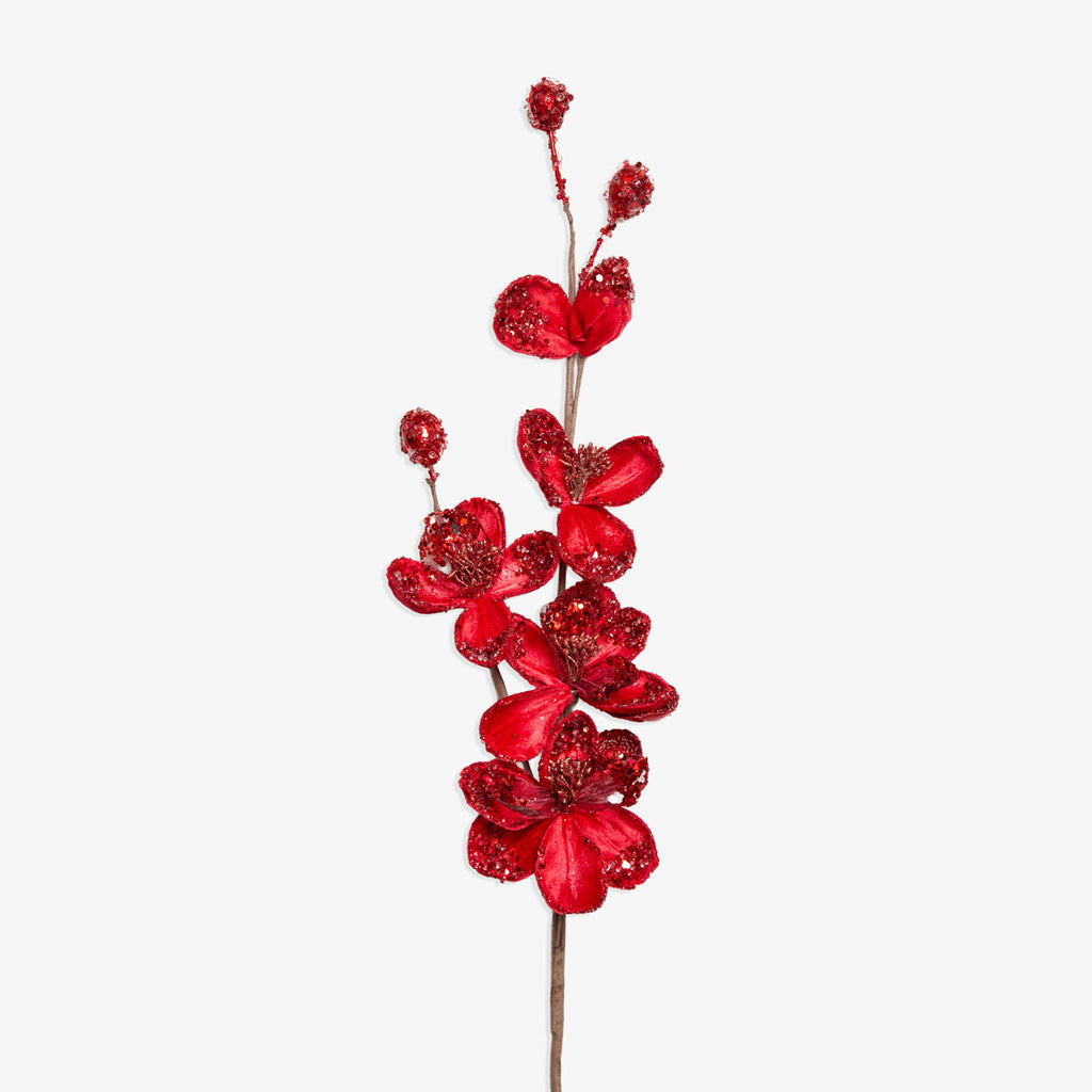 Artificial Magnolia Blossom Spray (Red) Close Up