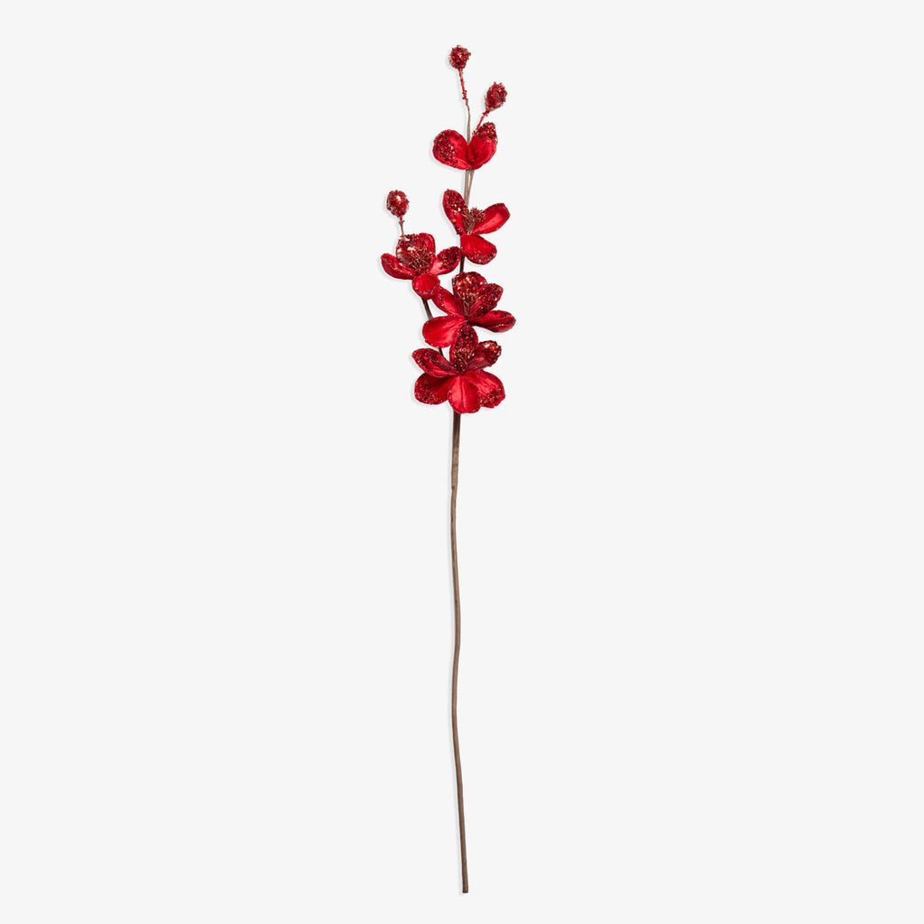 Artificial Magnolia Blossom Spray (Red) Top View