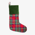 Red Tartan Stocking With Green Velvet Front View
