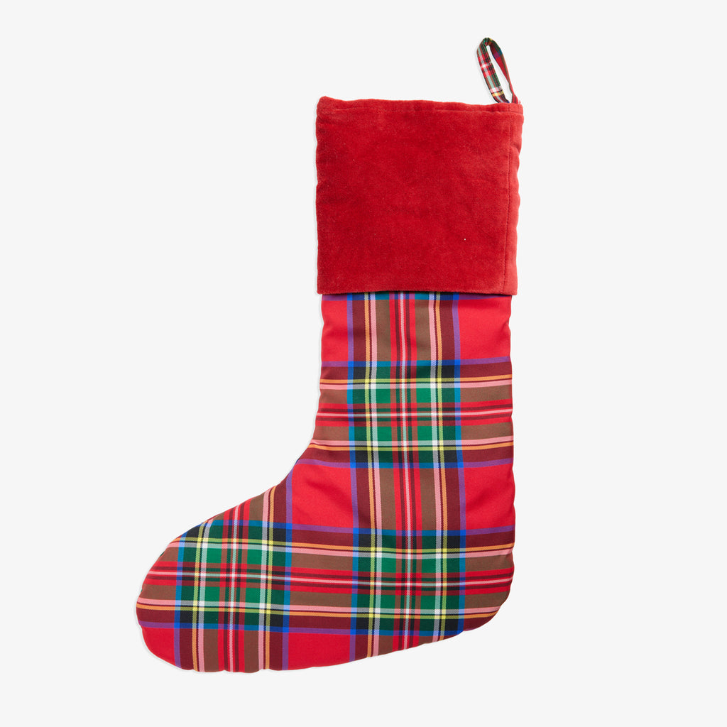 Red Tartan Stocking With Red Velvet Back View