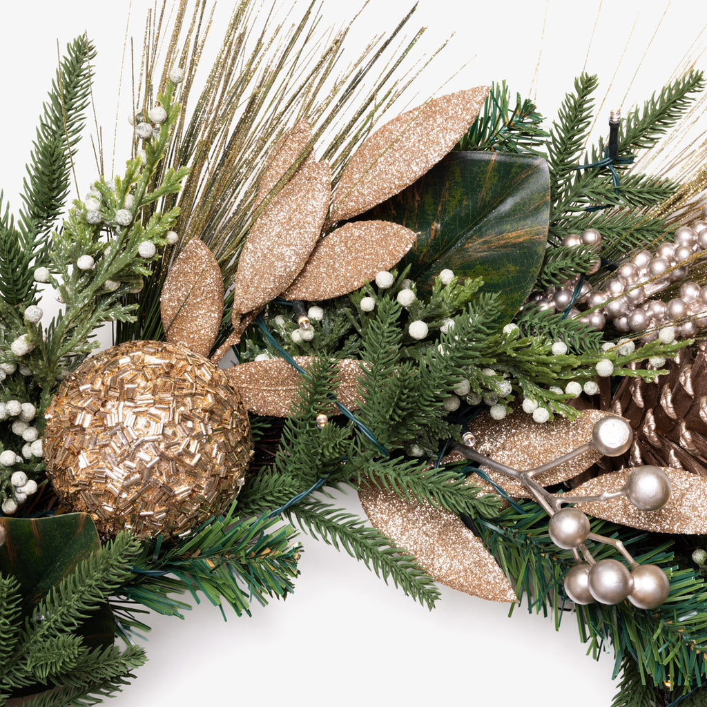 Regency Champagne Wreath with Lights 70cm Close Up
