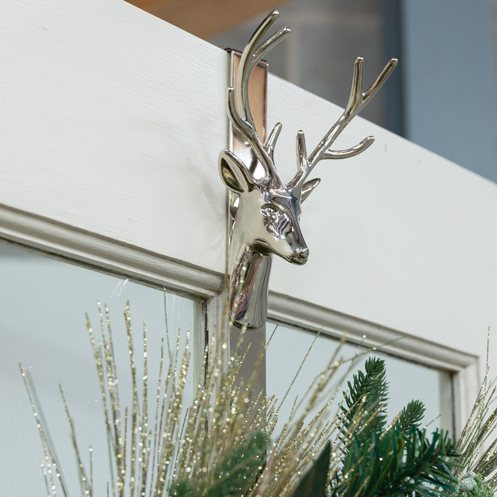 Reindeer Wreath Hanger (Silver) Styled on Door 