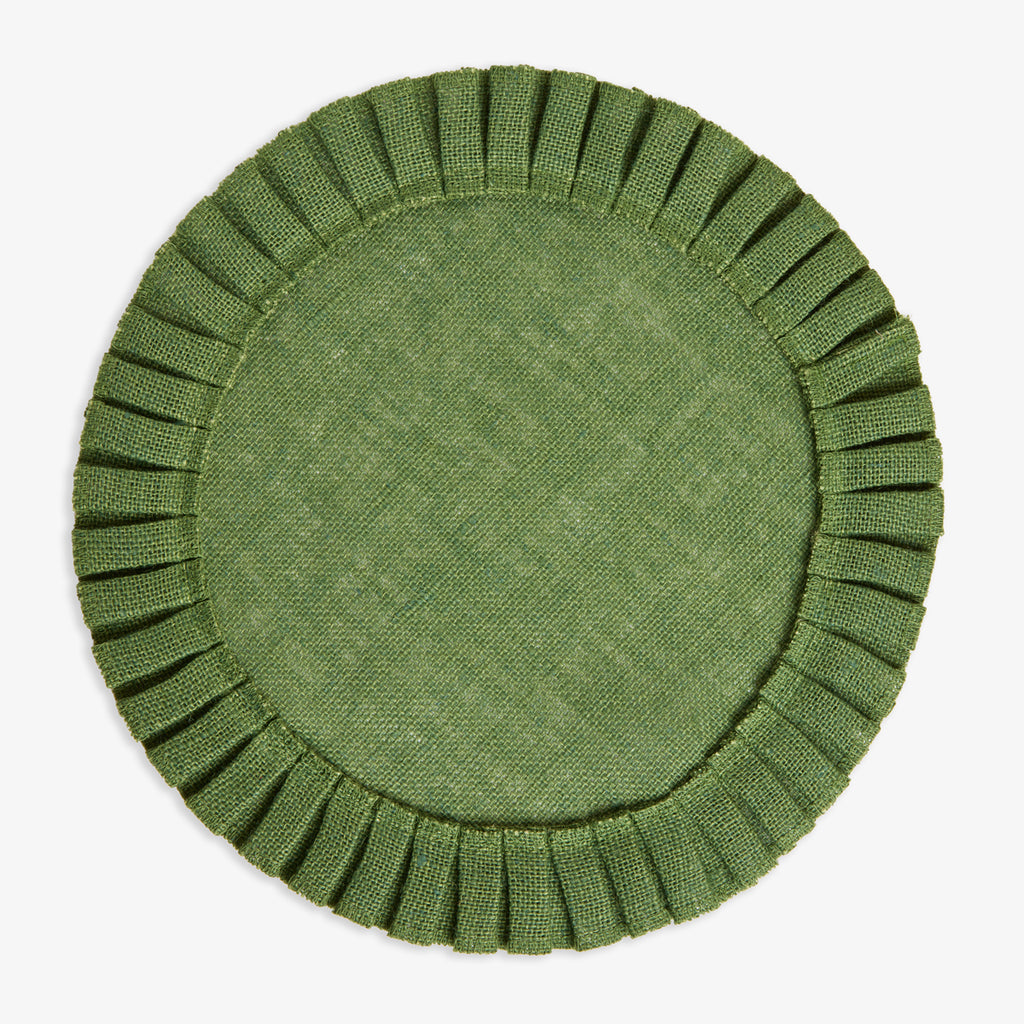 Jute Round Placemat With Ruffle (Green) Front View