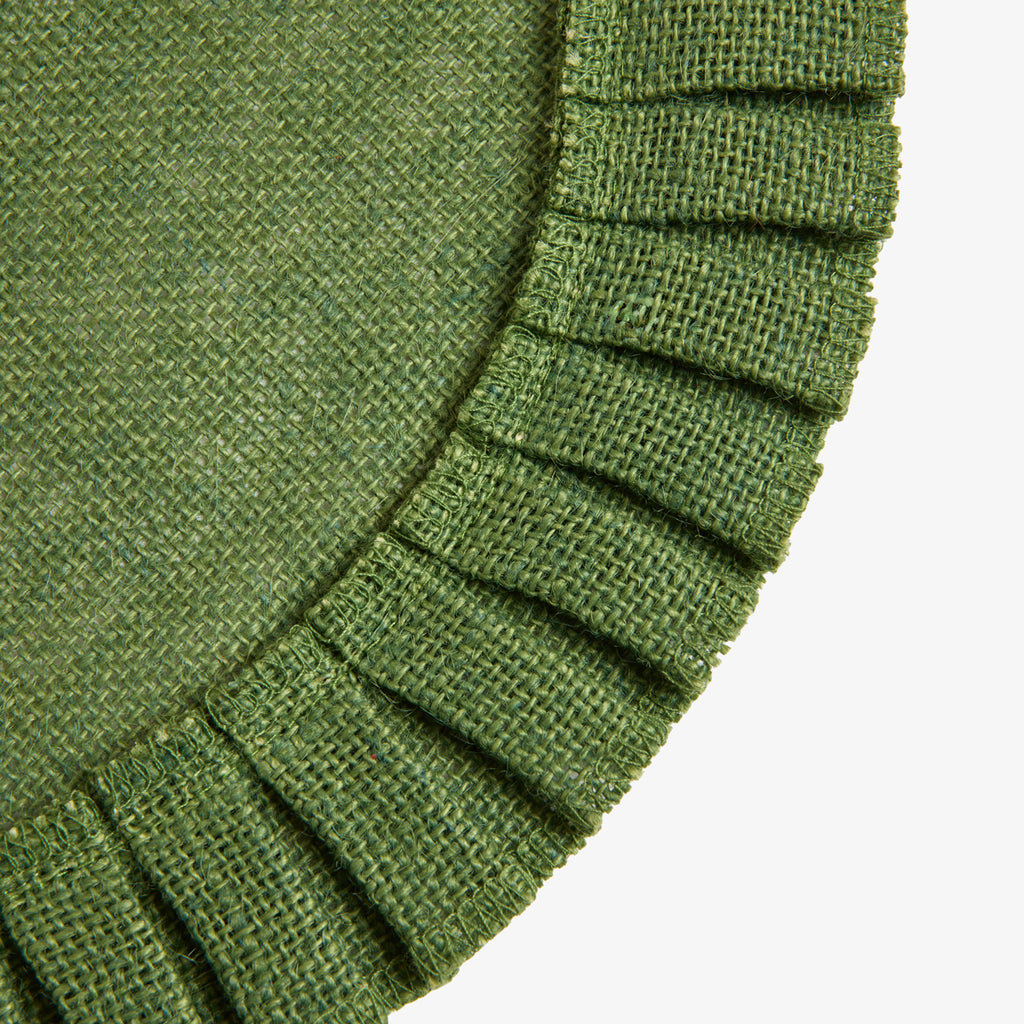 Jute Round Placemat With Ruffle (Green) Close Up